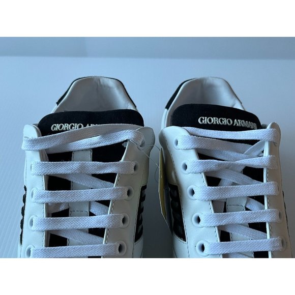 Giorgio Armani White/Black Leather Lace-Up Sneakers, Size 8.5 (US) 38.5 (EU) - Picture 5 of 12